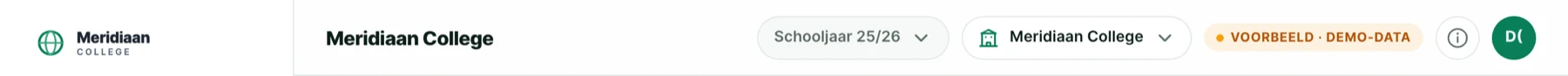 De balk bovenin het dashboard met het logo en de naam van de school